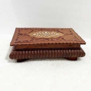 Wood Hand Craved Leaf Print Storage Box Junk Journal Supply Boho Organizer